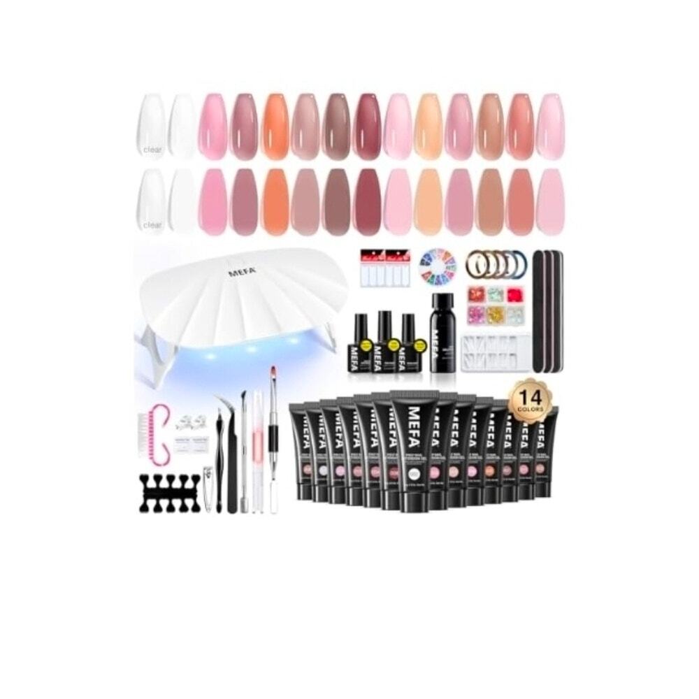 MEFA Poly Nail Extension Gel Kit With UV/LED Lamp (14 Colors) New